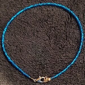 Metallic Blue Seed Bead Anklet